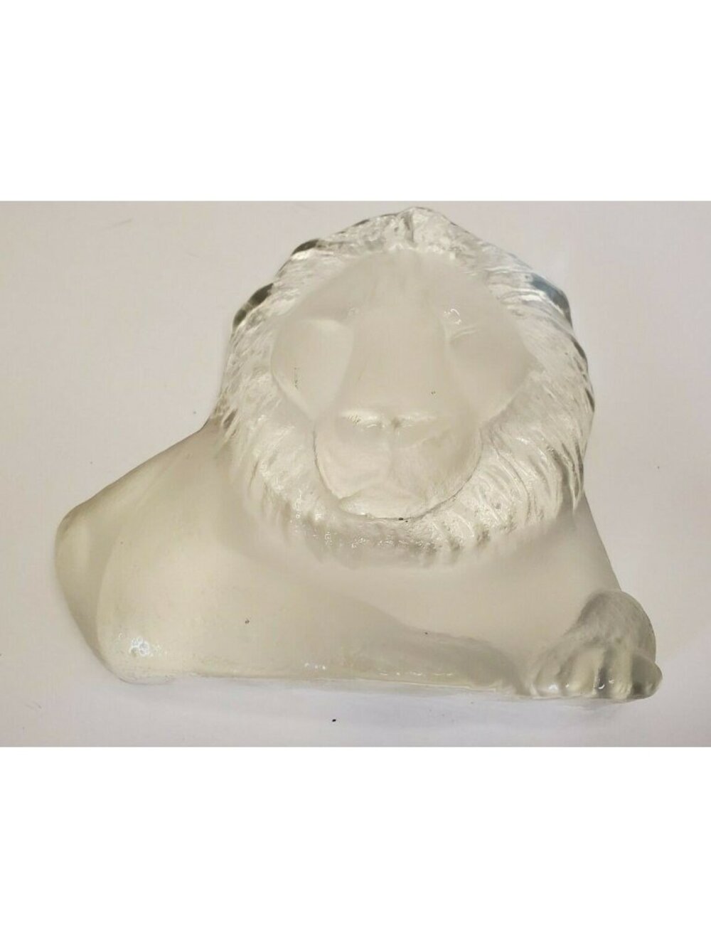 Vintage Heavy Satin Frost Glass Lion Paperweight /Bookend handmade by Viking